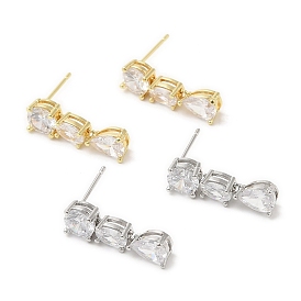 Rack Plating Brass Teardrop Stud Earrings with Crystal Rhinestone for Women, Long-Lasting Plated, Lead Free & Cadmium Free