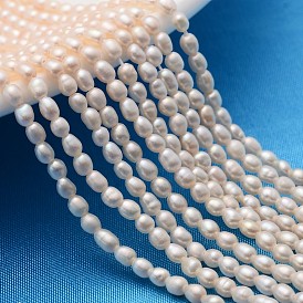  Grade AA Natural Cultured Freshwater Pearl Beads Strands, Rice
