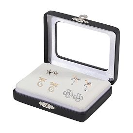 Cajas de almacenamiento de diamantes sueltos de imitación de cuero PU con tapa abatible de acrílico transparente e interior de terciopelo beige., Rectángulo