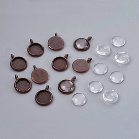 DIY Pendant Making, Brass Pendant Cabochon Settings and Glass Cabochons, Half Round, Clear