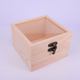 Caja de madera de pino de forma, con ventanas de vidrio y reloj de hierro, Rectángulo