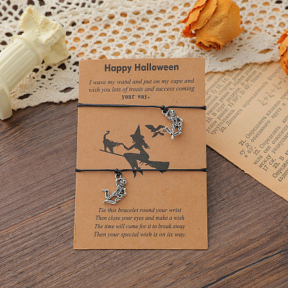 Spooky Skeleton Wax Cord Bracelet - Trendy Halloween Accessory for Men and Women