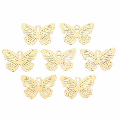 Rack Plating 201 Stainless Steel Filigree Pendants, Etched Metal Embellishments, Nickel Free, Butterfly