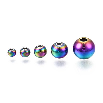 Rack Plating Rainbow Color 304 Stainless Steel Beads, Cadmium Free & Nickel Free & Lead Free, Round