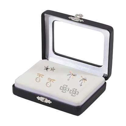 Cajas de almacenamiento de diamantes sueltos de imitación de cuero PU con tapa abatible de acrílico transparente e interior de terciopelo beige., Rectángulo