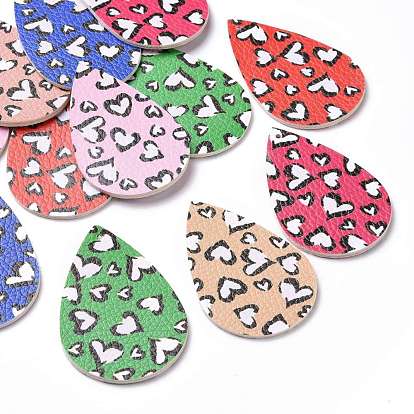 Grandes colgantes de cuero pu, lágrima con patrón de corazón, para hacer joyas para el día de san valentín