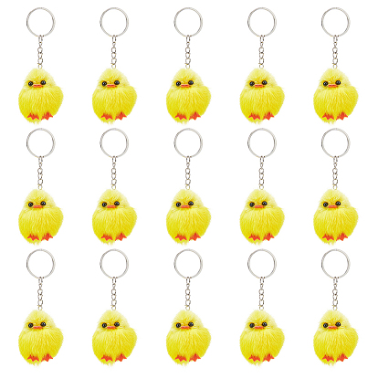 Cute Water Mink Mini Fur Chicken Pendant Bag Keychain, with Iron Findings