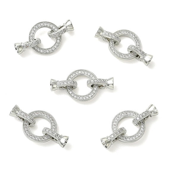 SHEGRACE Brass Micro Pave Clear Cubic Zirconi Fold Over Clasps, Ring, Cadmium Free & Lead Free & Nickel Free