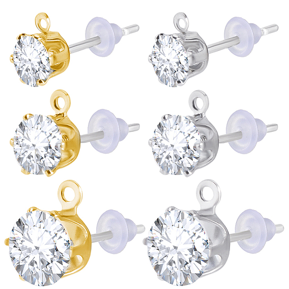 60 шт. фурнитура для сережек-гвоздиков из прозрачного кубического циркония, с 925 штифтами из стерлингового серебра и 60пластиковыми ушными гайками