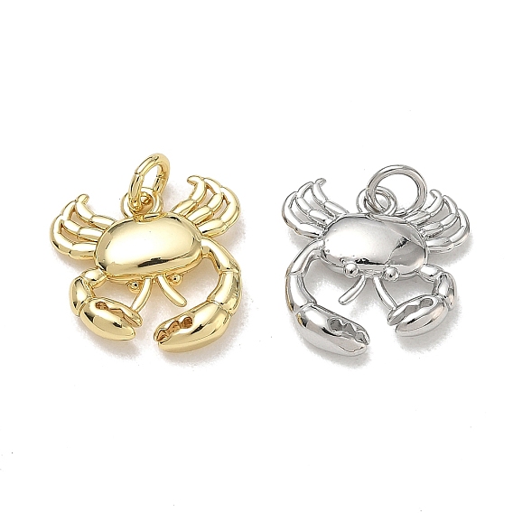 Brass Pendants, Crab Charms, Cadmium Free & Lead Free, Rack Plating, Long-Lasting Plated