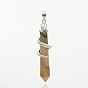 Gemstone Big Pendants, with Brass Findings, Snake with Diamond, Platinum Metal Color, 60x12mm, Hole: 5x7mm