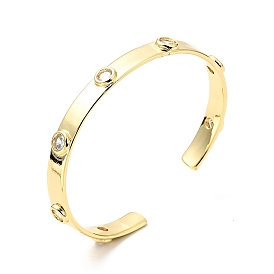 Clear Cubic Zirconia Flat Round Open Cuff Bangle, Brass Jewelry for Women, Cadmium Free & Nickel Free & Lead Free