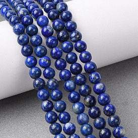 Нитки бусины из натурального ляписа-лазури, круглые