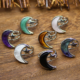 Регулируемые кольца с натуральными драгоценными камнями «луна и звезда», латунные украшения для женщин