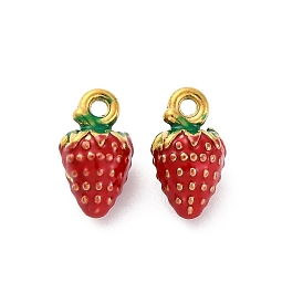 304 Stainless Steel Enamel Pendants, Ion Plating(IP), Real 18K Gold Plated, Strawberry Charms