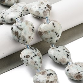 Natural Sesame Jasper Beads Strands, Heart, with Seed Beads