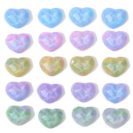 Opaque Resin Cabochons, with Glitter Powder, Heart with Water Ripple
