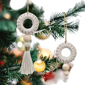 Handmade Cotton Woven Christmas Wreath Macrame Pendant Decorations, for Christmas Tree Hanging Ornaments