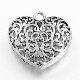 Hollow Tibetan Style Alloy Heart Pendants, Lead Free & Cadmium Free, 50x49x16mm, Hole: 5mm