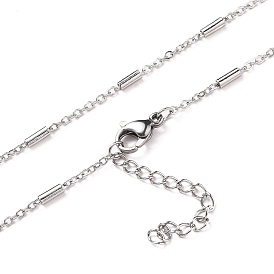 Vacuum Plating 304 Stainless Steel Cable Chain Necklaces, with Tube Beads and Lobster Claw Clasps