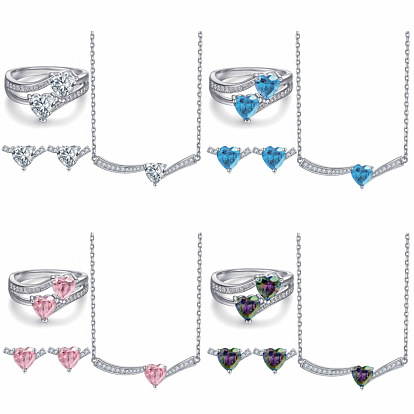 Sparkling Heart-Shaped Gemstone Jewelry Set - Ring, Earrings & Necklace for Women
