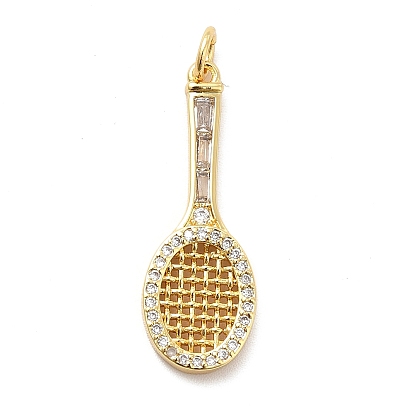 Rack Plating Brass Cubic Zirconia Pendants, Tennis Racket Charms, Long-Lasting Plated, with Jump Rings, Cadmium Free & Lead Free
