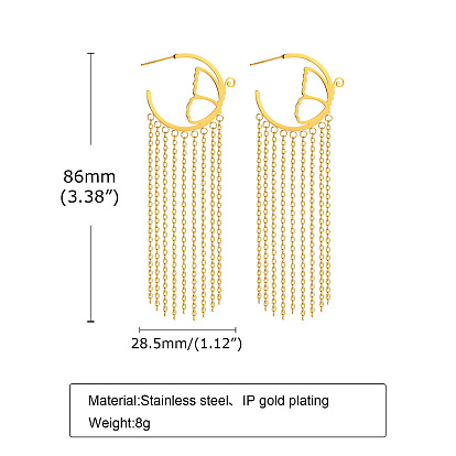 304 Stainless Steel Stud Earrings, Chains Tassel Earrings