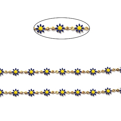 304 Stainless Steel Flower Link Chain, with Enamel, with Spool, Unwelded