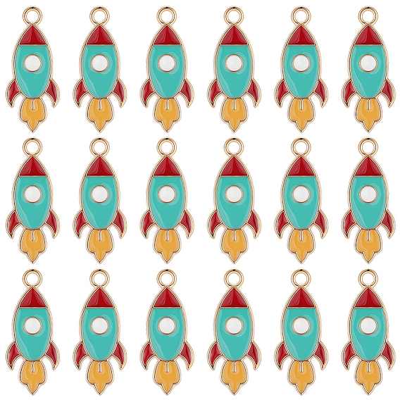 50Pcs Light Gold Plated Alloy Enamel Pendants, Rocket