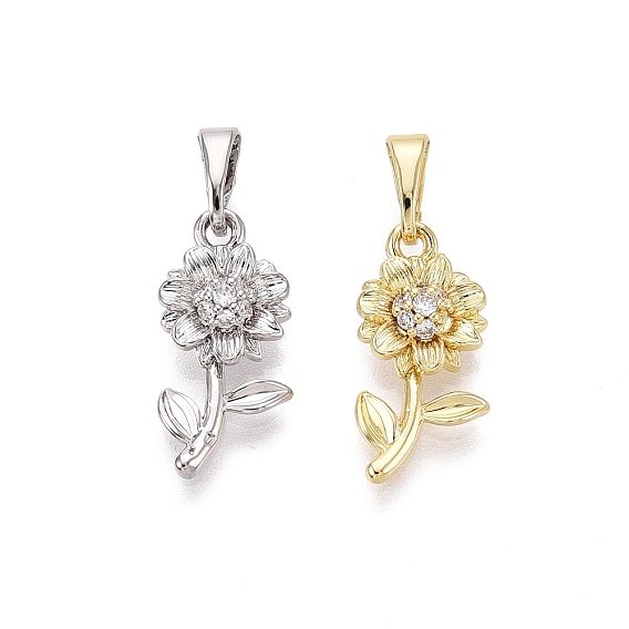 Латунные микропаве прозрачные подвески с фианитом, прелести подсолнуха