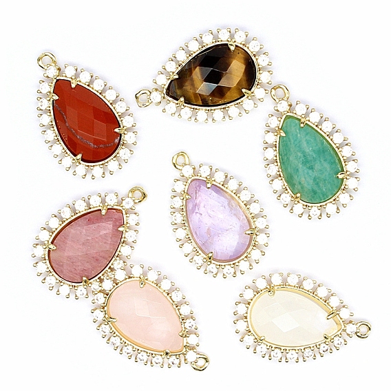 Природных драгоценных камней подвески, подвески в форме капли, с фурнитурой из золотой латуни и кубическим цирконием, граненые