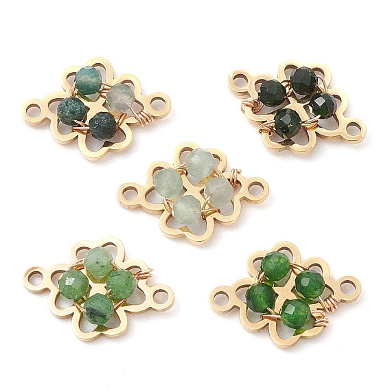 5 шт. 5 стили натуральный моховой агат и окрашенный тайваньский нефрит и зеленый авантюрин и рубин в цоизите и синтетический зеленый авантюрин соединитель граненые круглые звенья, 201 подвески-клеверы из нержавеющей стали, золотые
