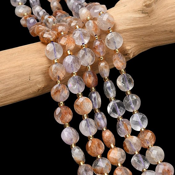 Натуральные фиолетовые фантомные кварцы, фиолетовые лодолитовые кварцевые бусины, нити, с бисером, граненые, плоско-круглые