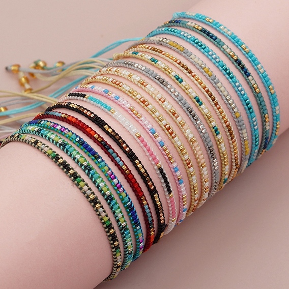 Bohemian Style Seed Braided Bead Bracelet, Adjustable Bracelet