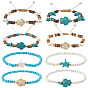 Шт. браслеты из кокосовых бусин, Комплекты регулируемых браслетов из искусственной бирюзы с морскими звездами и черепахами для женщин