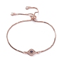 Adjustable Brass Slider Bracelets, Bolo Bracelets, with Box Chains, Brass Micro Pave Cubic Zirconia Links and Cardboard Packing Box, Eye