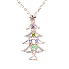 Rose Gold Hollow Diamond Crystal Christmas Tree Necklace Pendant - Fashionable, Elegant