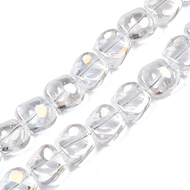 Electroplate Glass Beads Strands, Pearl Luster Plated, Square