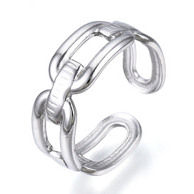 304 Stainless Steel Oval Open Cuff Ring, Hollow Ring for Women