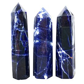 Pointed Tower Natural Sodalite Healing Stone Wands, for Reiki Chakra Meditation Therapy Decoration, Hexagonal Prism