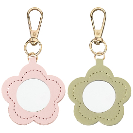 Вырезать полые 2 шт 2 цвета искусственная кожа подвесные украшения, со стеклянной зеркало, цветок