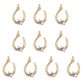 Rack Plating Brass Micro Pave Clear Cubic Zirconia Pendants, Long-Lasting Plated, with Jump Ring, U-Shape
