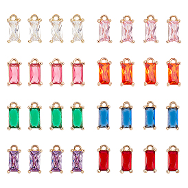 32Pcs 8 Colors Transparent Glass Charms, with Brass Findings, Faceted, Rectangle, Light Gold