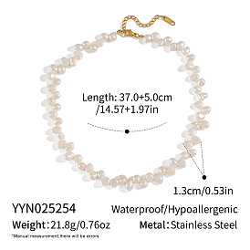 Элегантные ожерелья из натурального пресноводного жемчуга с цепочками из нержавеющей стали с покрытием из настоящего золота 18k для женщин., двух сторон полированной
