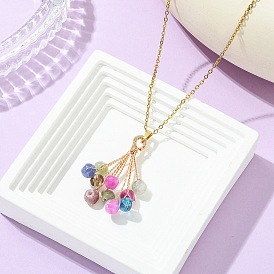Natural Multicolor Tourmaline Beaded Colorful Dice Balloon Pendant 304 Stainless Steel Cable Chain Necklaces for Women