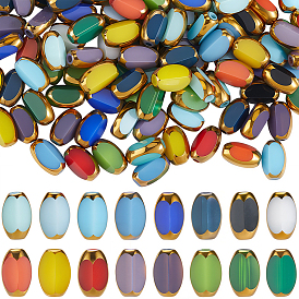160Pcs 16 Colors Opaque Glass Beads, Rice, with Golden Tone Edge, Faceted