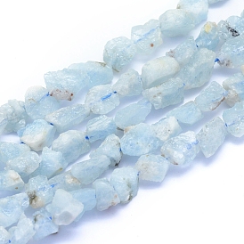 Raw Rough Natural Aquamarine Beads Strands, Nuggets