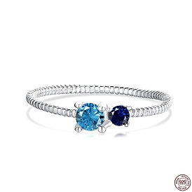 925 кольцо на палец из стерлингового серебра с синим фианитом