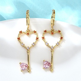 Серьги-кольца из латуни в форме сердца, с кубического циркония, без кадмия и без свинца, долговечный, стойки покрытие