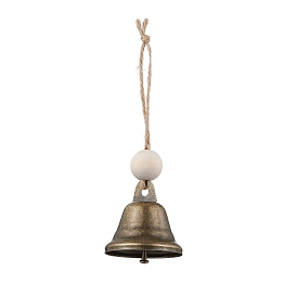 Iron Bell Pendant Decoration, Wood Beads and Jute Cord for Home Door Hanging Ornaments